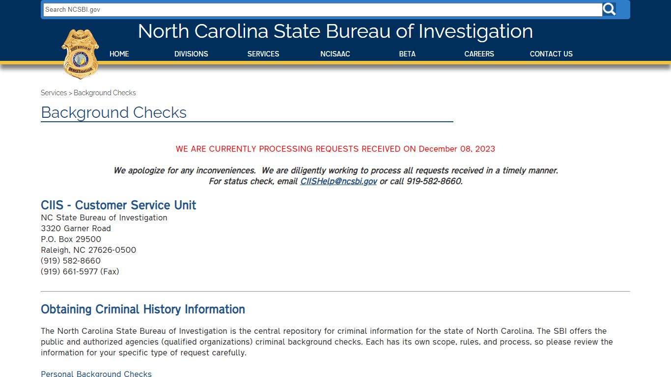 NCSBI - Background Checks